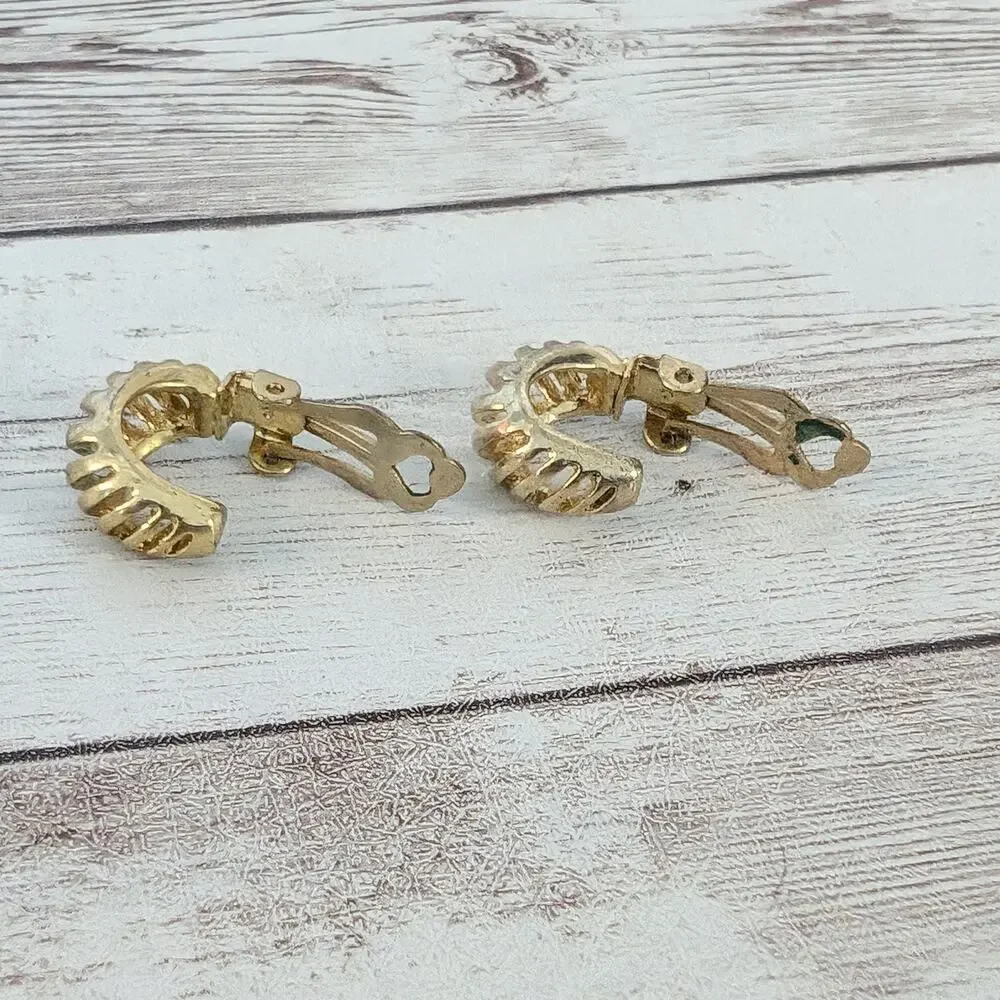 Vintage Clip On Earrings Gold Tone Cut Out Half Hoops - Condition Issues